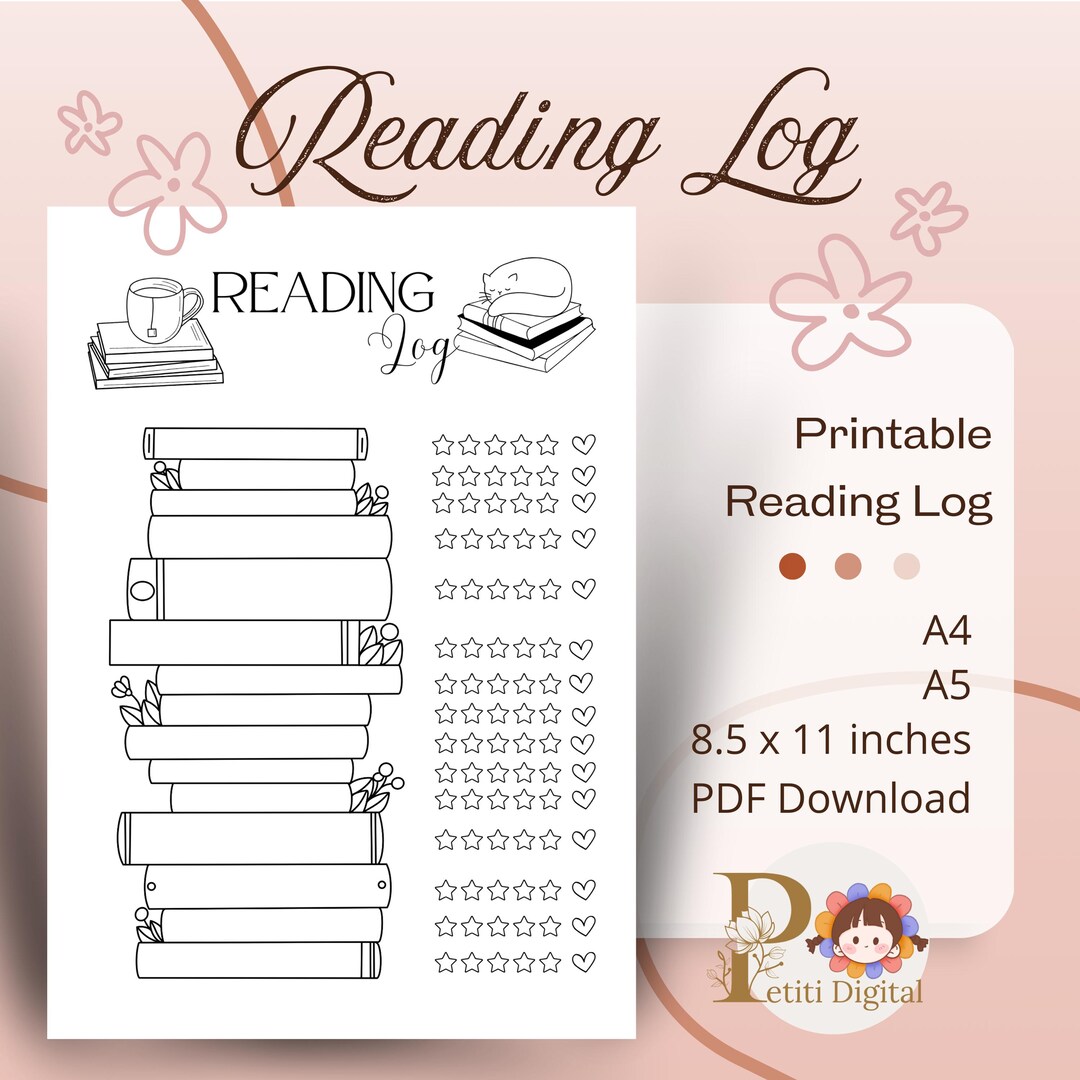 Reading Log Journal Printable Book Tracker Journal Page Tracker Monthly ...