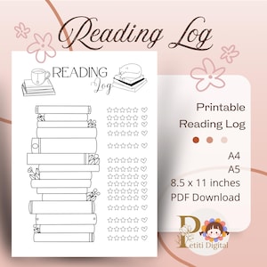 Diario de lectura, libro imprimible, diario de seguimiento, diario de seguimiento, diario de seguimiento, diario de seguimiento de hábitos de lectura mensuales, tamaño A4/A5 y carta de EE. UU., descarga