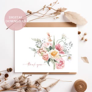 Thank You Card Printable Digital Download Thank You Card Featuring Floral Printable Thank you Card