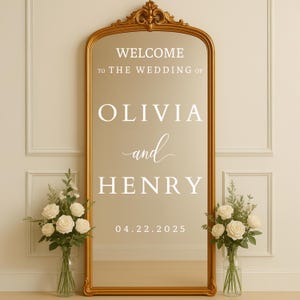Letrero de bienvenida para boda / Nombres personalizables - Para espejo, acrílico, cartón - Calcomanía para espejo de boda - Para la boda de - Recepción - Ceremonia