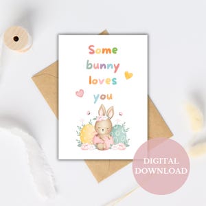 Un coniglietto ti ama Biglietto di auguri di Pasqua Stampabile Biglietto di auguri di Pasqua per la famiglia Biglietto di auguri di Pasqua - Biglietti 5x7 e 4x6