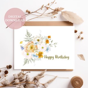 Happy Birthday Card Printable Digital Download Birthday Card Featuring Floral Happy Birthday Card Printable Card