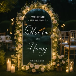Letrero de bienvenida para boda / Nombres personalizables - Espejo, acrílico, cartón - Calcomanía para espejo de boda - Para la boda de - Recepción - Ceremonia