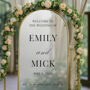 Letrero de bienvenida para boda / Nombres personalizables - Para espejo, acrílico, cartón - Calcomanía para espejo de boda - Para la boda de - Recepción - Ceremonia