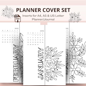 Calendario floreale 2025 stampabile copertina mensile planner journal inserti A5 journal planner copertina da colorare