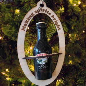 Boozy Funny Wooden Christmas Ornament | Mini Liquor Ornament for Holidays and Tree | Shooter Booze Bottle Holder | Custom Phrases Available!