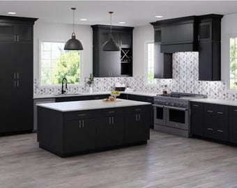 Kitchen Cabinet Black Euro Frameless Assembled, RTA Cabinets, Country Kitchen Decor, Food Storage, Linen Cabinet,
