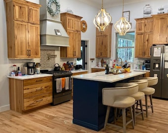 Hickory Kitchen Cabinet Knotty Rustic modern farmhouse kitchens, solid wood cabinets, country cabinet free quotes,  RTA Available.