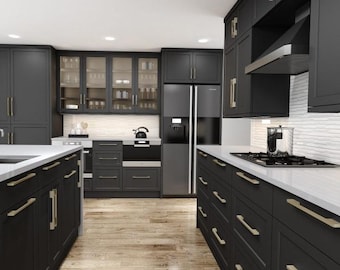 Kitchen Cabinets Black Shaker Assembled,  RTA Cabinets, Country Kitchen Decor, Food Storage, Linen Cabinet, Farmhouse, solid Wood Cabinet