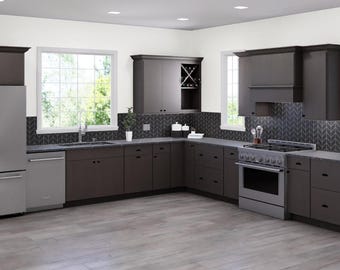 Kitchen Cabinets Grey Frameless, Assembled, RTA Cabinets, Country Kitchen Decor, Food Storage, Linen Cabinet, Farmhouse, solid Wood Cabinet