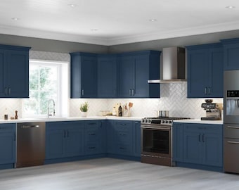 Kitchen Cabinetry RTA Blue Shaker modern farmhouse kitchens, All wood cabinets, country cabinet, free quotes welcome, Trim kits available