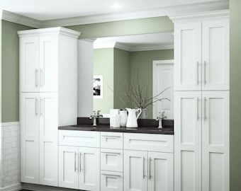 Bathroom Cabinets Antique White Assembled,  Raised Panel Solid Wood Cabinet Made in the USA.