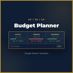 50/30/20 Budget Planner Google Sheets Template, Monthly Budget Tracker, Needs Wants Savings, Annual Summary, Digital Download