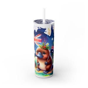 Platypus with Australia Map Skinny Tumbler with Straw, 20oz