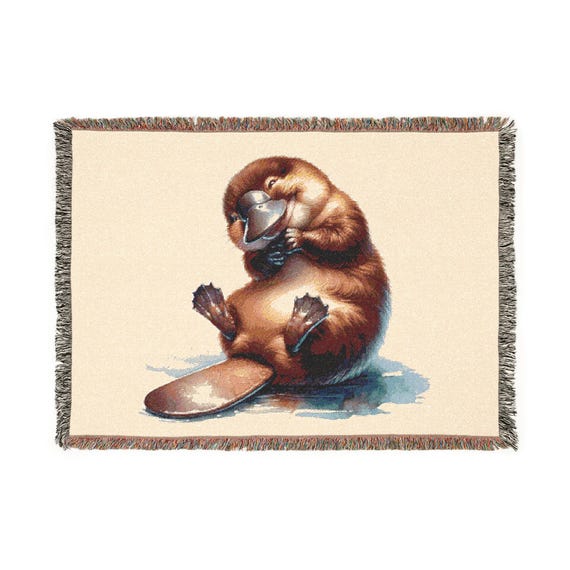 Happy Platypus in a Puddle Woven Blanket