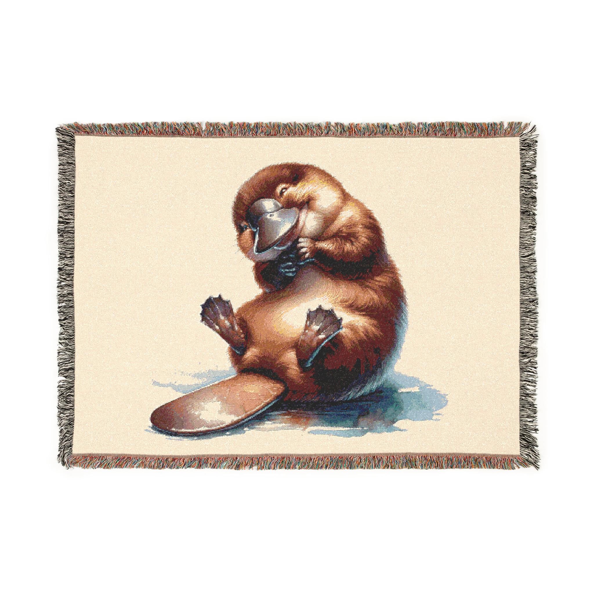Happy Platypus in a Puddle Woven Blanket