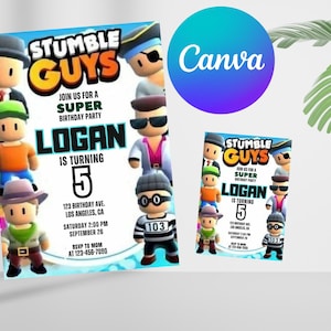 Stumble Guys Birthday Invitation | Kids Birthday Invite | Canva Digital Printed | Instant Download Canva Template