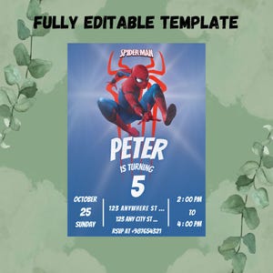 Editable Spiderman Birthday Invitation Template / Editable Superhero Birthday Invitation template / Spiderman Birthday Invite