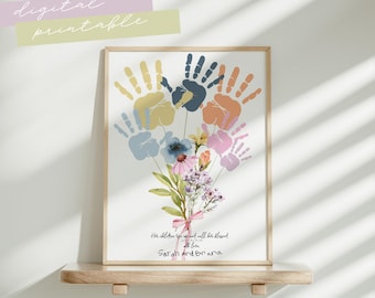 Custom Mother’s Day Craft for Sunday School DIY gift for Mom Handprint Bouquet Printable Activity for Christian Kids Homeschool Art