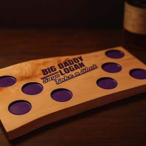 Live Edge Flight Board - Rustic Maple or Walnut Tasting Board | Custom Shot Glass or Beer Flight Tray | Whiskey, Cocktail, & Beer Paddle