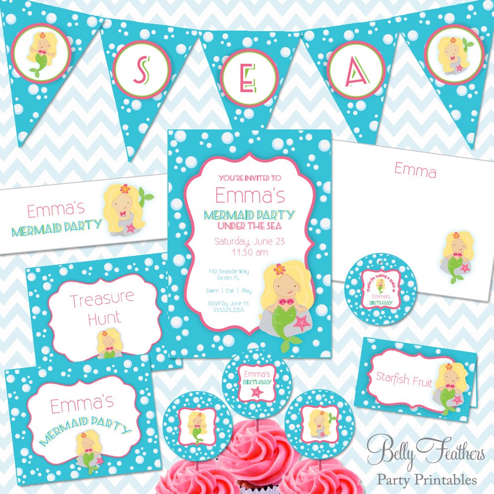 Mermaid Party Printables Instant Download - the Emma Collection - Etsy