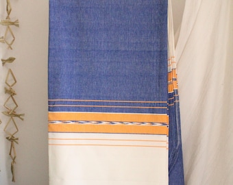 Handwoven Mexican Blanket: Blue Southwest Cotton Bed Cover