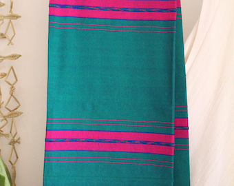 Manta de algodón tejida a mano: cubrecama de rayas verdes, rosas y azules