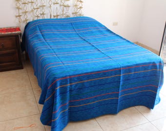 Manta mexicana tejida a mano: cubrecama de algodón con rayas azules