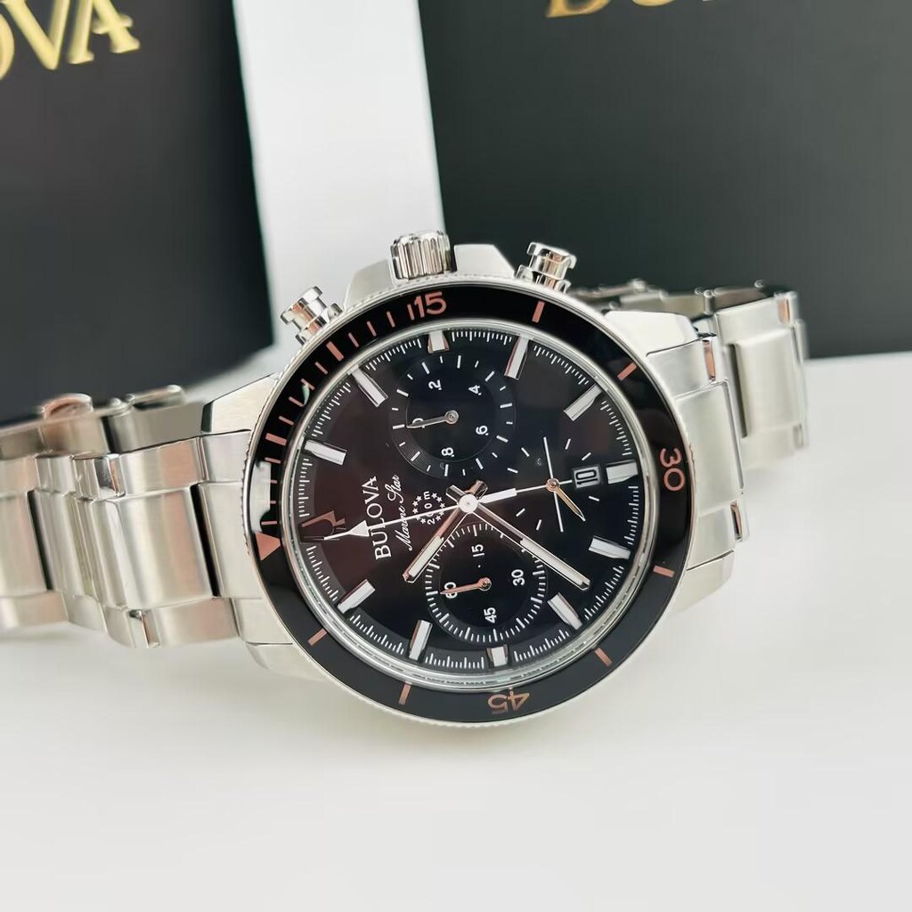 Bulova Marine Star 98B308 Orologio Uomo Cronografo - Cinturino Silicone Nero - 100m Impermeabile