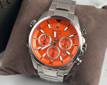 New Marine Star 96B395 Orange Dial Men's Chronograph Quartz Watch New 43MM Gift for Him