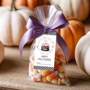 Halloween Cake Gift Tags, Spooky Bats Favor Label, Pastel Pink Halloween Treat Tags, Cute Baking Present Tag, Instant Download PDF File
