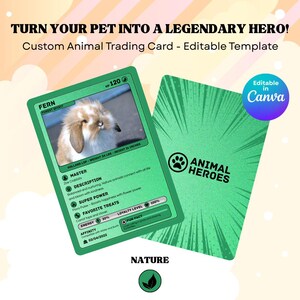 Nature Element Animal Card | Pokémon-Inspired Editable Pet Template | Printable Animal Cards | Custom Dog, Cat, Pet Templates