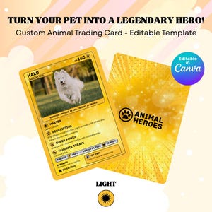 Custom Light Pet Card | Editable Pokémon-Style Animal Template | Dog, Cat & Pet Trading Card Gift | Printable Canva Design