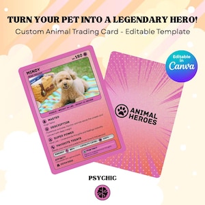 Custom Psychic Pet Card Template | Editable Pokémon-Inspired Animal Trading Card | Printable Dog, Cat & Pet Gift | Canva Design