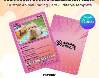 Custom Psychic Pet Card Template: Pokémon-Inspired Animal Trading Card (Canva Design)