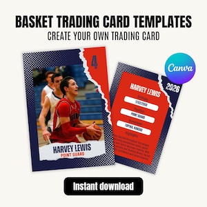 Modelo de cartão colecionável de basquete personalizável – Cartão esportivo DIY totalmente editável – Personalize o cartão do seu jogador!