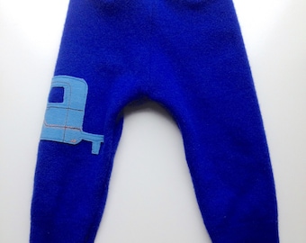 6-12 months - Recycled Lambswool Pants Longies - Camper Appliqué - Medium