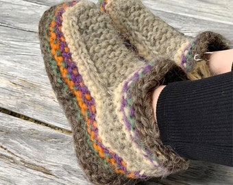 Wool Natural Slippers Natural Warm Room Slippers Hand-knit Wool Slippers Handwoven Slippers Warm Soft Slippers Socks Hand Knitting Slippers