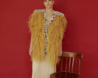 Schafwolle Weste Wolle Gilet für Frauen Zottelweste Wolle Zottelweste Warme Wollweste Flauschiger Wollmantel Zottel Oberbekleidung Ethnische Mode
