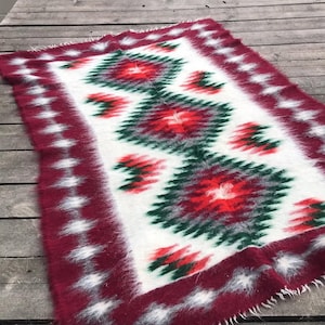 Vintage Blanket Woolen Sheath Retro Bed Cover Hutsul Blanket Warm Flooring Lizhnyk Hutsul Blanket Wool Fluffy Bed Cover Rug Rustic Throw