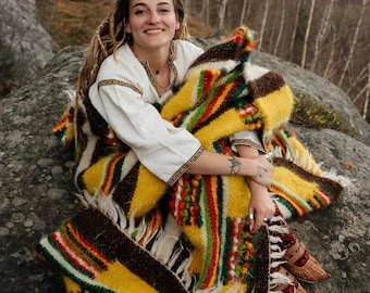 Manta de lana esponjosa con decoración orgánica, manta de lana escandinava, manta de tejido natural gruesa tamaño queen, manta cálida completa, manta a cuadros tejida a mano doble