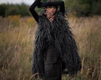 Natürliche Schafwolle Weste Handgewebte Lange Wollweste Natürliche Schwarze Schafwolle Strickjacke Bio Wolle Weste Handgewebte Strickjacke Hutzul Weste