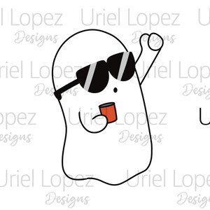 Cool Ghost SVG PNG, Funny Ghost, Halloween Cool Ghost, Party Ghost, Ghost with Shades, Ghost with Cup, Cool Cute Ghost, Simple Ghost