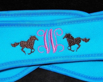 Monogrammed HORSE Adjustable Kids Adults Fall/Winter Polar Fleece Ear Warmer Headband - One Size Fits All - 11 Colors