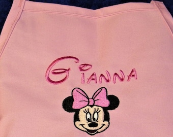 Personalized (Name) Embroidered  MINNIE MOUSE Preschool Toddler Cooking, Art Painting Apron- 14 Fun Colors