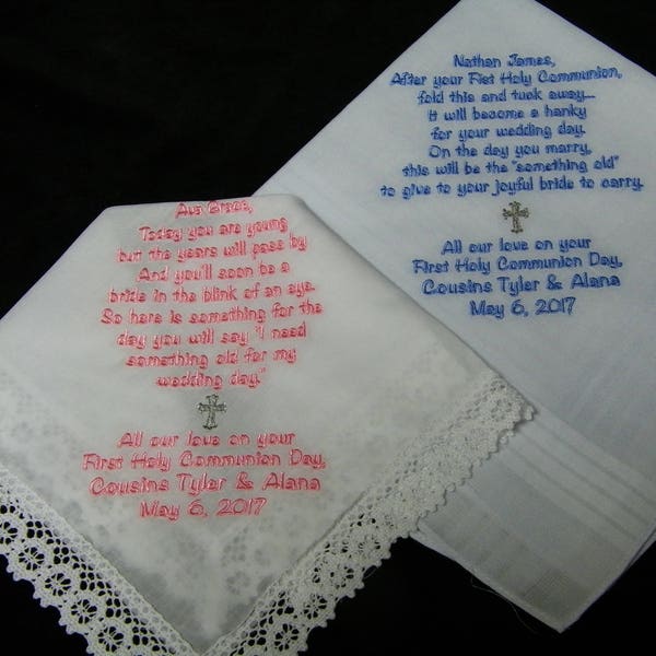 FIRST COMMUNION Gift Custom Embroidered Personalized Church Religious Future Wedding Handkerchief, Hankie, Hanky