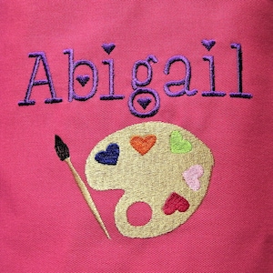 USA Made Personalized Girl Embroidered Preschool Toddler Age 3-12 ARTIST Painting Art Smock Apron- 14 Fun Colors