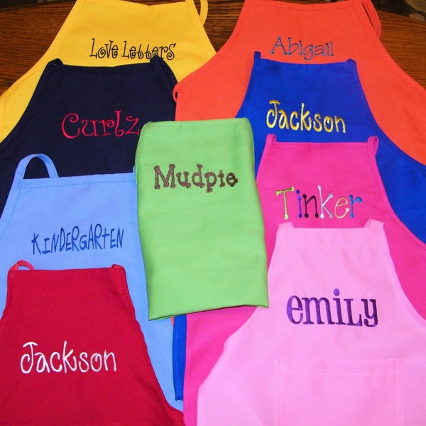 SALE Kids, Teens & Adults Personalized (Name) Embroidered USA Made Cooking, Art, Party Aprons w/POCKETS