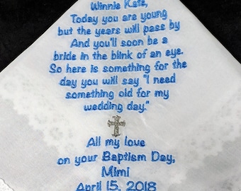 BAPTISM Gift Custom Embroidered Personalized Church Religious Future Wedding Handkerchief, Hankie, Hanky