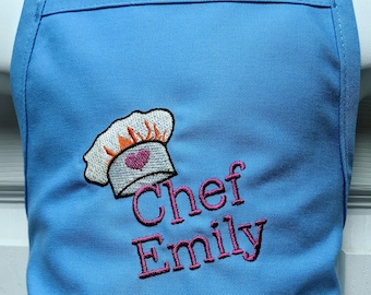 Personalized (Name) Girl or Boy  Embroidered CHEF Preschool Toddler K-6 Cooking, Baking Apron- 14 Fun Colors